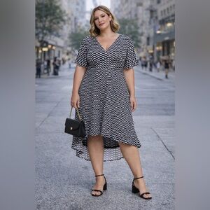 NWT Maree Pour Toi Checkered High Low Midi Dress Black White Size L Nordstrom